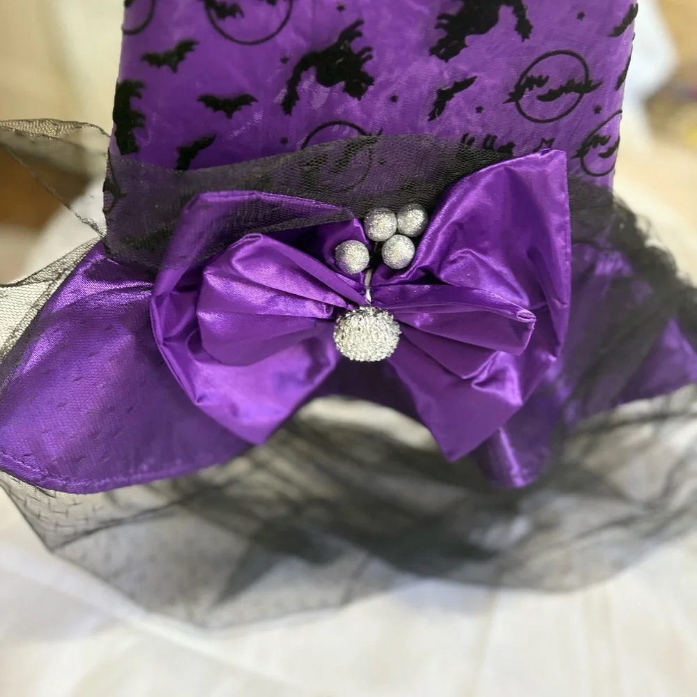 Halloween Purple Witch Hat with Black Tulle
